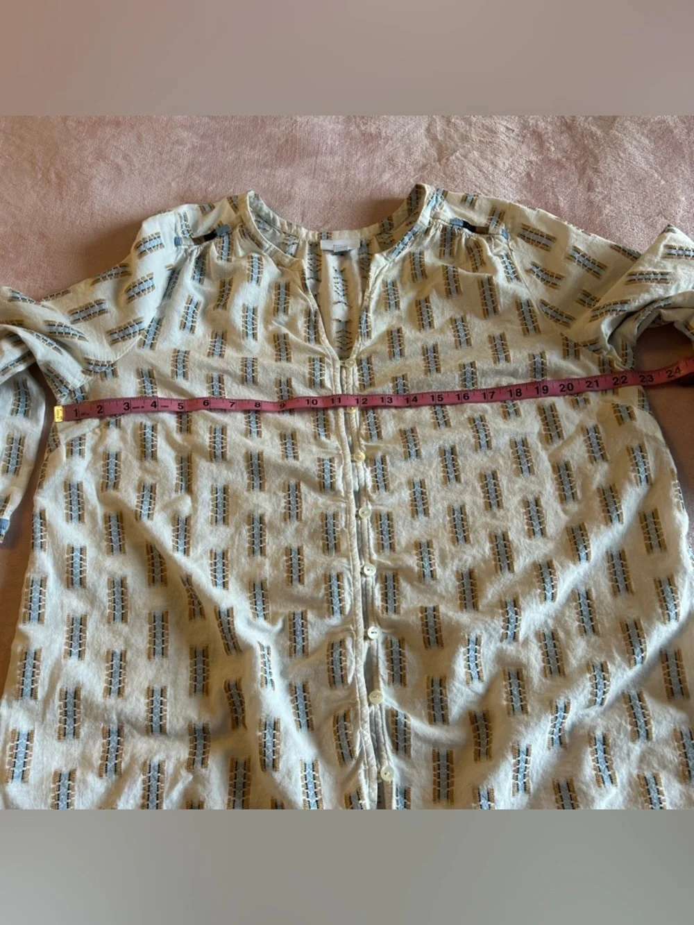 Pure Jill white 3/4 sleeve embroidered button down tunic top size L - Picture 9 of 10